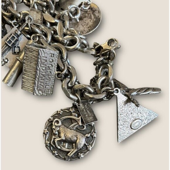 Estate Vintage Charm Bracelet Loaded With Sterling Charms Including Bell Trading - Picture 5 of 16